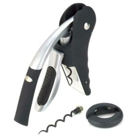 Wine Bottle Opener Kit – Manual Lever Corkscrew with Foil Cutter, Wine Stopper & Extra Screw, Black