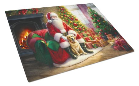 Labrador Retriever and Santa Claus Glass Cutting Board Decorative Tempered Glass Kitchen Cutting and Serving Board Large Size Chopping Board