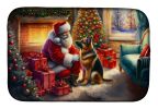 German Shepherd and Santa Claus Dish Drying Mat Absorbent Dish Drying Mat Pad for Kitchen Counter Dish Drainer Mat for Countertop, 14 x 21"