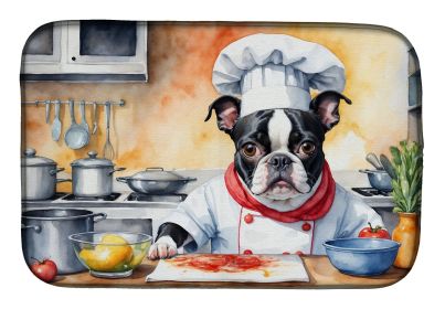 Boston Terrier The Chef Dish Drying Mat Absorbent Dish Drying Mat Pad for Kitchen Counter Dish Drainer Mat for Countertop, 14 x 21", Multicolor