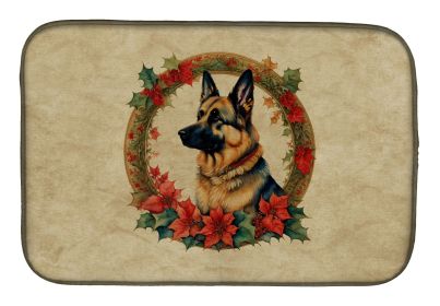 German Shepherd Christmas Flowers Dish Drying Mat Absorbent Dish Drying Mat Pad for Kitchen Counter Dish Drainer Mat for Countertop, 14 x 21"