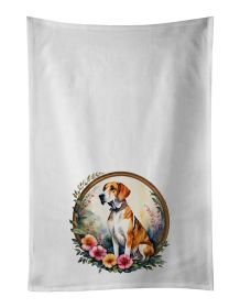 English Foxhound and Flowers Kitchen Towel Set of 2 White Dish Towels Decorative Bathroom Hand towel for Hand, Face, Hair, Yoga, Tea, Dishcloth
