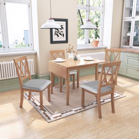 5 Piece Kitchen Dining Set with Drop Leaf Dining Table and 4 Dining Upholstered Chairs, Dining Room Set for Small Places, Natural