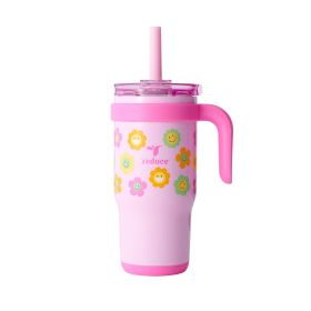 Coldee Kids Tumbler with Spill-Proof Straw & Handle. Insulated Stainless Steel 18 oz, Smiles
