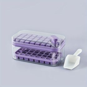 1pc Large Size 32/64 Slots Ice Mold Ice Tray Tray With Lid Ice Delivery Shovel; Creative 2-in-1 Ice Tray Mold And Storage Box One-click For Ice E (Color: Purple, Quantity: 64 Cells)