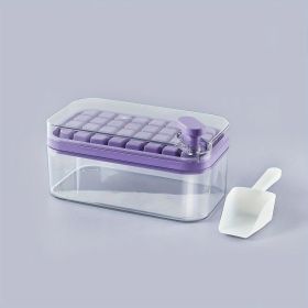1pc Large Size 32/64 Slots Ice Mold Ice Tray Tray With Lid Ice Delivery Shovel; Creative 2-in-1 Ice Tray Mold And Storage Box One-click For Ice E (Color: Purple, Quantity: 32 Cells)