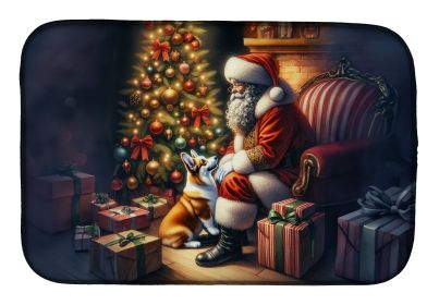 Corgi and Santa Claus Dish Drying Mat Absorbent Dish Drying Mat Pad for Kitchen Counter Dish Drainer Mat for Countertop, 14 x 21", Multicolor (Default: Default)
