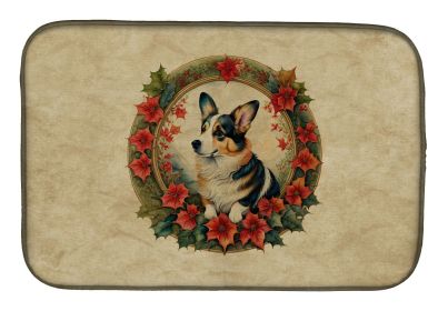 Corgi Christmas Flowers Dish Drying Mat Absorbent Dish Drying Mat Pad for Kitchen Counter Dish Drainer Mat for Countertop, 14 x 21", Multicolor (Default: Default)